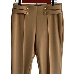 NYCC Tan Dress Pants Pull On Trousers Gold Accents Women’s Size 10 Office Work